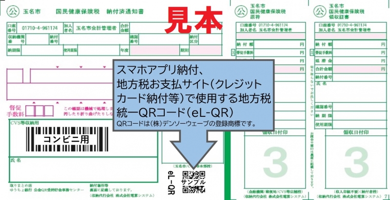 地方税統一QRコードを示した納付書の見本画像