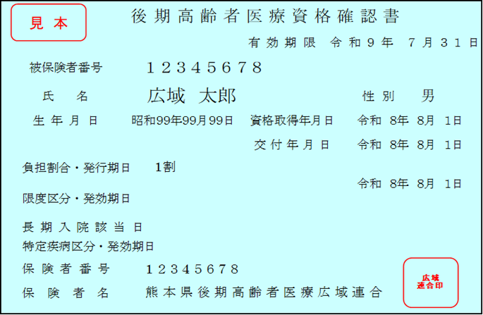 後期高齢者医療資格確認書の見本画像