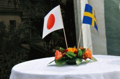 日の丸とスウェーデン国旗の写真